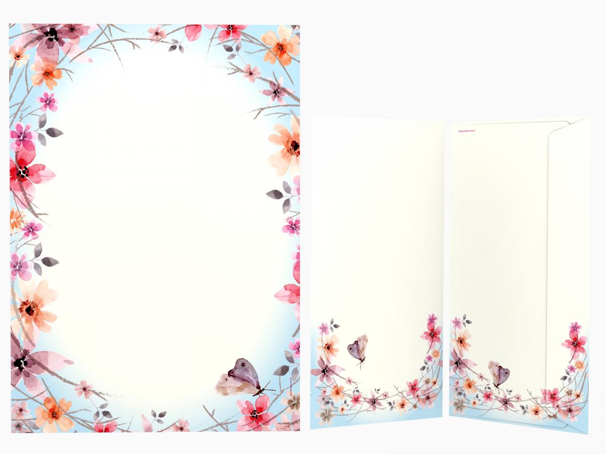 Stationery Spring with Butterflies and Flowers Writing paper